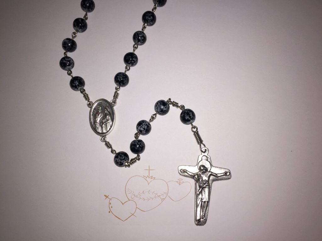 Rosary Beads with Holy Family Center and Sorrowful Mother Crucifix