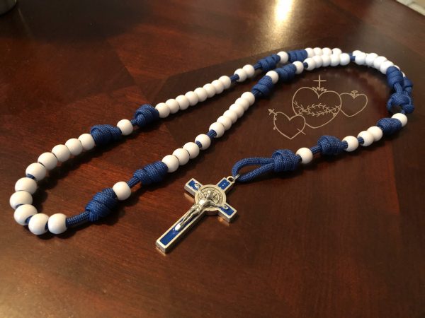 Blue and White Paracord Rosary - Image 2