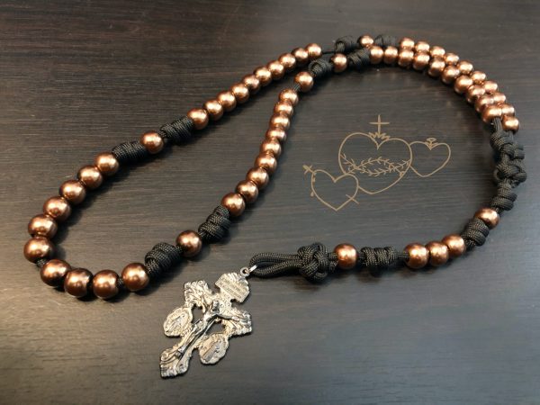 Black Paracord Rosary with Brown Beads