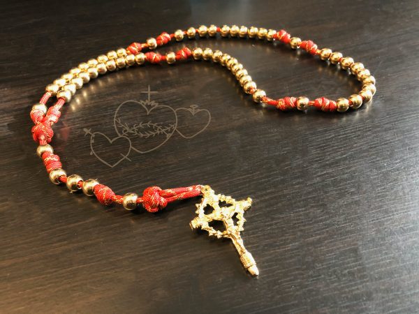 Red and Gold Paracord Rosary - Image 2