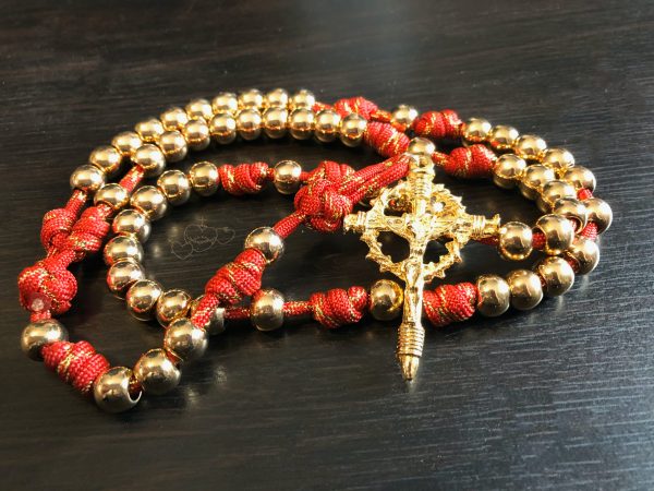 Red and Gold Paracord Rosary - Image 3