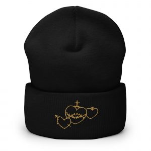 Hearts Rosary Cuffed Beanie