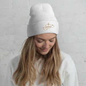 Hearts Rosary Cuffed Beanie