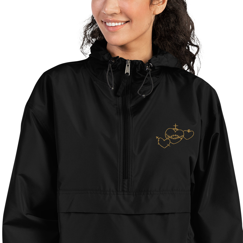 Hearts Rosary Embroidered Packable Jacket - Image 5